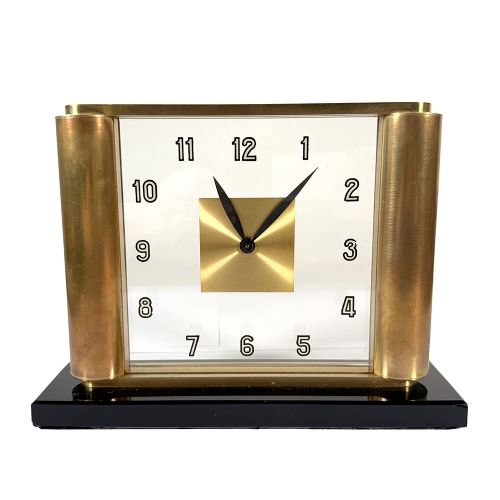 art deco brass glass clock by jaeger lecoultre - CATEGORY: ANTIQUE CLOCKS - DATED 1940