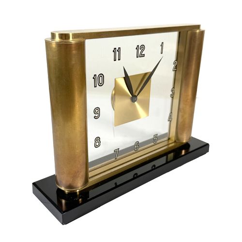 ART DECO BRASS GLASS CLOCK BY JAEGER LECOULTRE - ADDITIONAL PHOTO 2