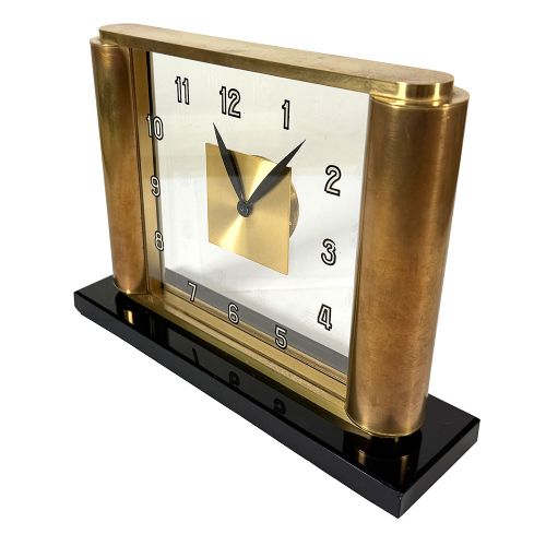 ART DECO BRASS GLASS CLOCK BY JAEGER LECOULTRE - ADDITIONAL PHOTO 3