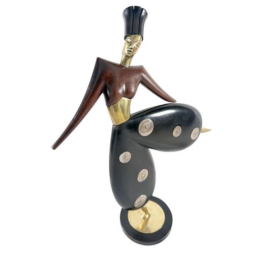 ART DECO TALL WOOD BRASS STYLISED FIGURE OF A DANCER ATTRIBUTED TO SIER KUNST - ADDITIONAL PHOTO 1