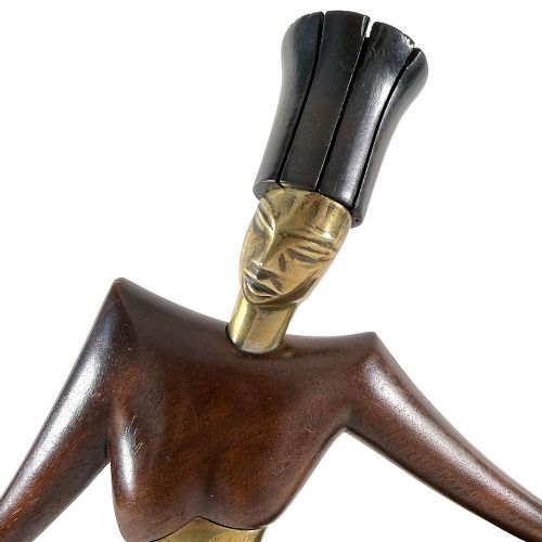 ART DECO TALL WOOD BRASS STYLISED FIGURE OF A DANCER ATTRIBUTED TO SIER KUNST - ADDITIONAL PHOTO 3
