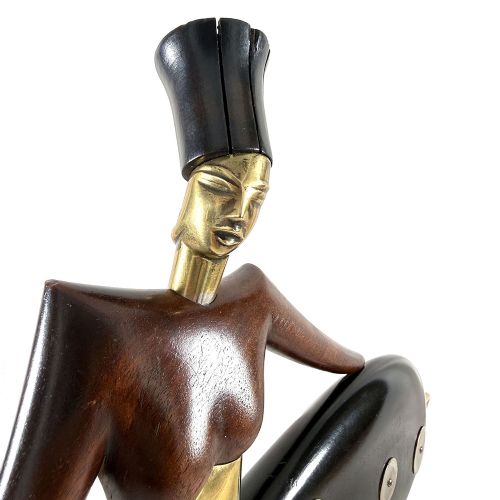 ART DECO TALL WOOD BRASS STYLISED FIGURE OF A DANCER ATTRIBUTED TO SIER KUNST - ADDITIONAL PHOTO 4