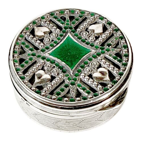 ART NOUVEAU SILVER AND ENAMEL PILL BOX BY GEORGE ADAM SCHEID