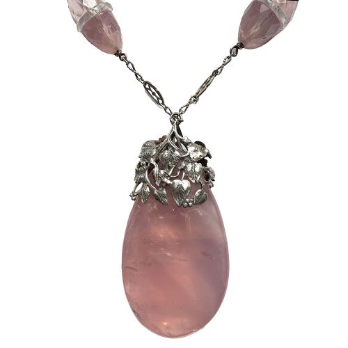 ARTS AND CRAFTS SILVER ROSE QUARTZ AND ROCK CRYSTAL NECKLACE ATTRIB TO AMY SANDHEIM - ADDITIONAL PHOTO 1