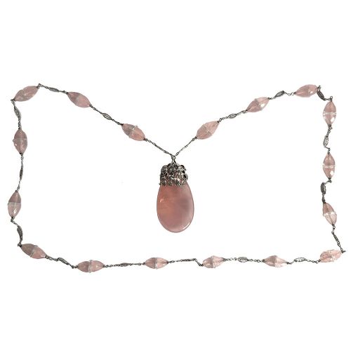 ARTS AND CRAFTS SILVER ROSE QUARTZ AND ROCK CRYSTAL NECKLACE ATTRIB TO AMY SANDHEIM - ADDITIONAL PHOTO 2