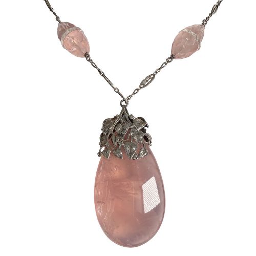 ARTS AND CRAFTS SILVER ROSE QUARTZ AND ROCK CRYSTAL NECKLACE ATTRIB TO AMY SANDHEIM - ADDITIONAL PHOTO 4