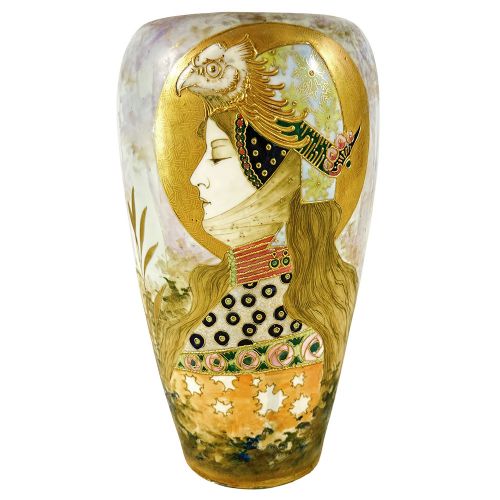 SUMMER QUEEN HAND PAINTED AND GILDED VASE BY NICHOLAS KANNHAUSER FOR REISSNER STELLMACHER AND KESSEL