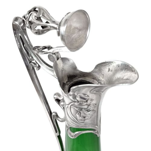 ART NOUVEAU SILVERED PEWTER AND GLASS DECANTER WITH MAIDENS HEAD BY WMF - ADDITIONAL PHOTO 3