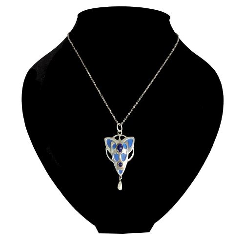 ART NOUVEAU SILVER ENAMEL AND CHALCEDONY PENDANT
