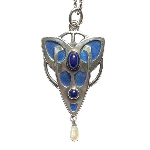 ART NOUVEAU SILVER ENAMEL AND CHALCEDONY PENDANT - ADDITIONAL PHOTO 1