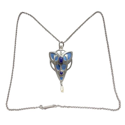 ART NOUVEAU SILVER ENAMEL AND CHALCEDONY PENDANT - ADDITIONAL PHOTO 2