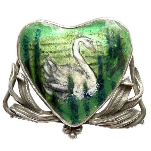 ARTS AND CRAFTS SILVER AND ENAMEL SWAN BROOCH - ADDITIONAL PHOTO 1