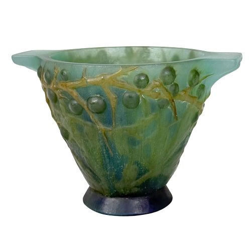 ART DECO PATE DE VERRE GLASS VASE BY HENRY BERG FOR AMALRIC WALTER