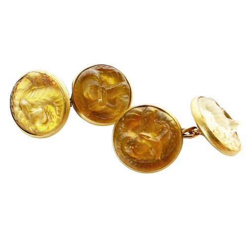 PAIR OF ART NOUVEAU GLASS SERPENT CUFFLINKS BY R LALIQUE