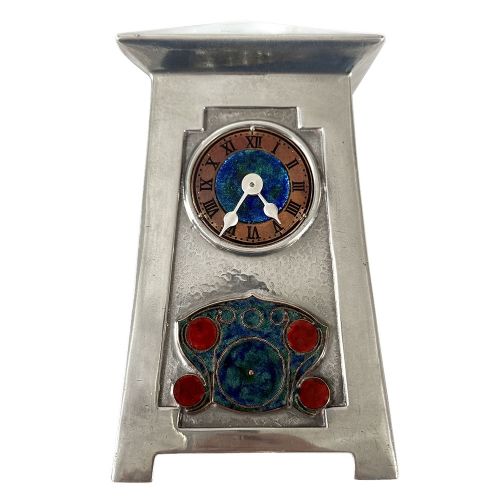 ARTS CRAFTS TUDRIC PEWTER 0629 ARCHITECTURAL CLOCK BY ARCHIBALD KNOX FOR LIBERTY CO ENGLAND