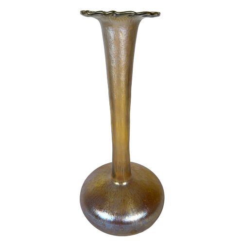 Massive Art Nouveau Iridescent Glass Vase in the Straw Papillon Décor by Loetz