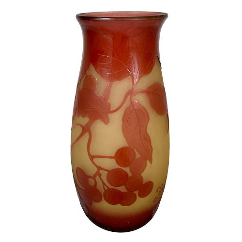 Cameo Glass Vase in Red on Yellow by D’argental