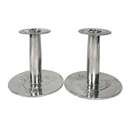 Pair of Arts and Crafts Tudric Pewter 08 Candlesticks by Archibald Knox for Liberty and Co