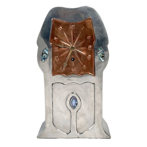 Arts and Crafts Tudric Pewter, Copper and Abalone 0290 Clock by Archibald Knox for Liberty and Co