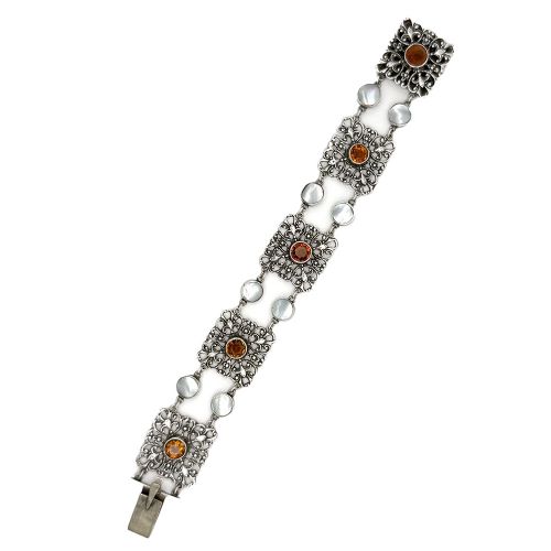 Arts and Crafts Silver, Citrine, and Blister Pearl Bracelet Attrib to Amy Sandheim