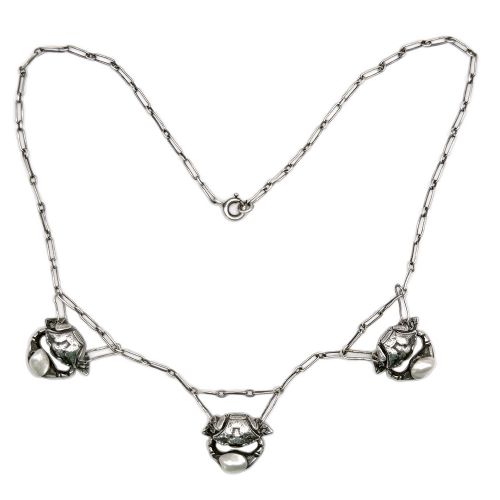 Art Nouveau Silver and River Pearl Crab Pendant by Henry Miault