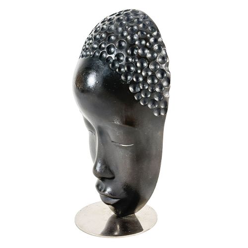A dark patinated bronze Art Deco bust depicting a stylized female head with textured hair on a circular metal base. View IV
