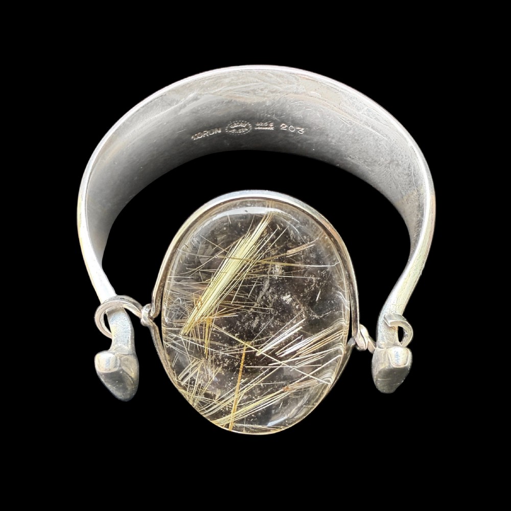 Modernist silver and rutilated quartz bracelet for Georg Jensen  View III