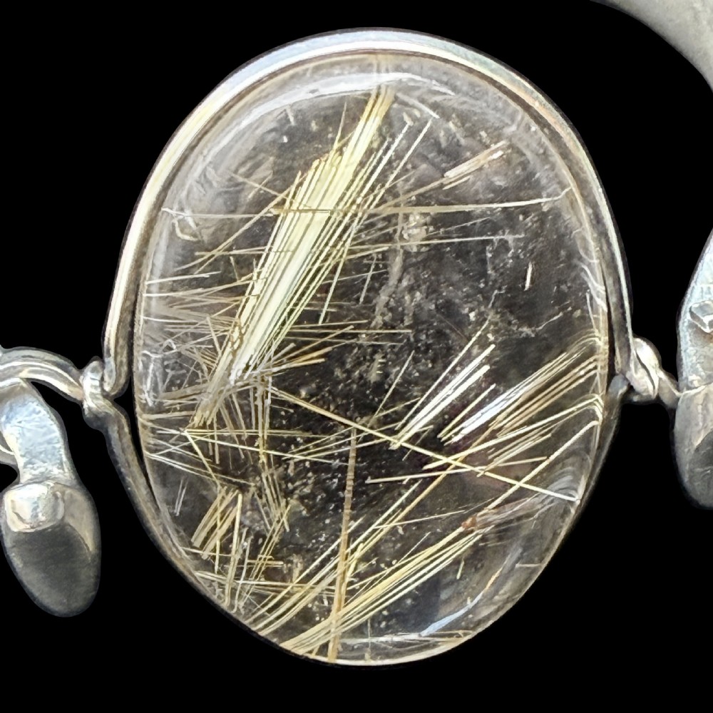 Modernist silver and rutilated quartz bracelet for Georg Jensen  View IV