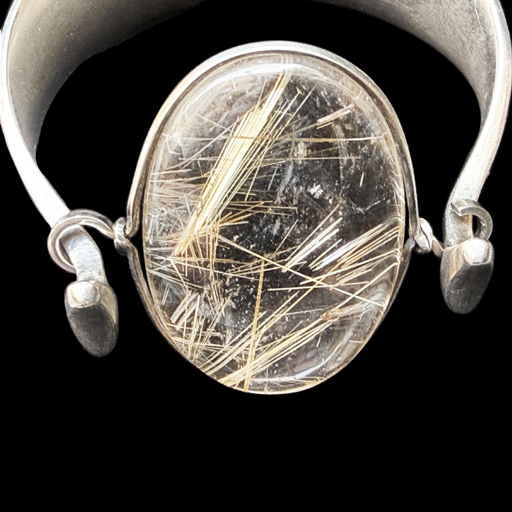 Modernist silver and rutilated quartz bracelet for Georg Jensen  View V