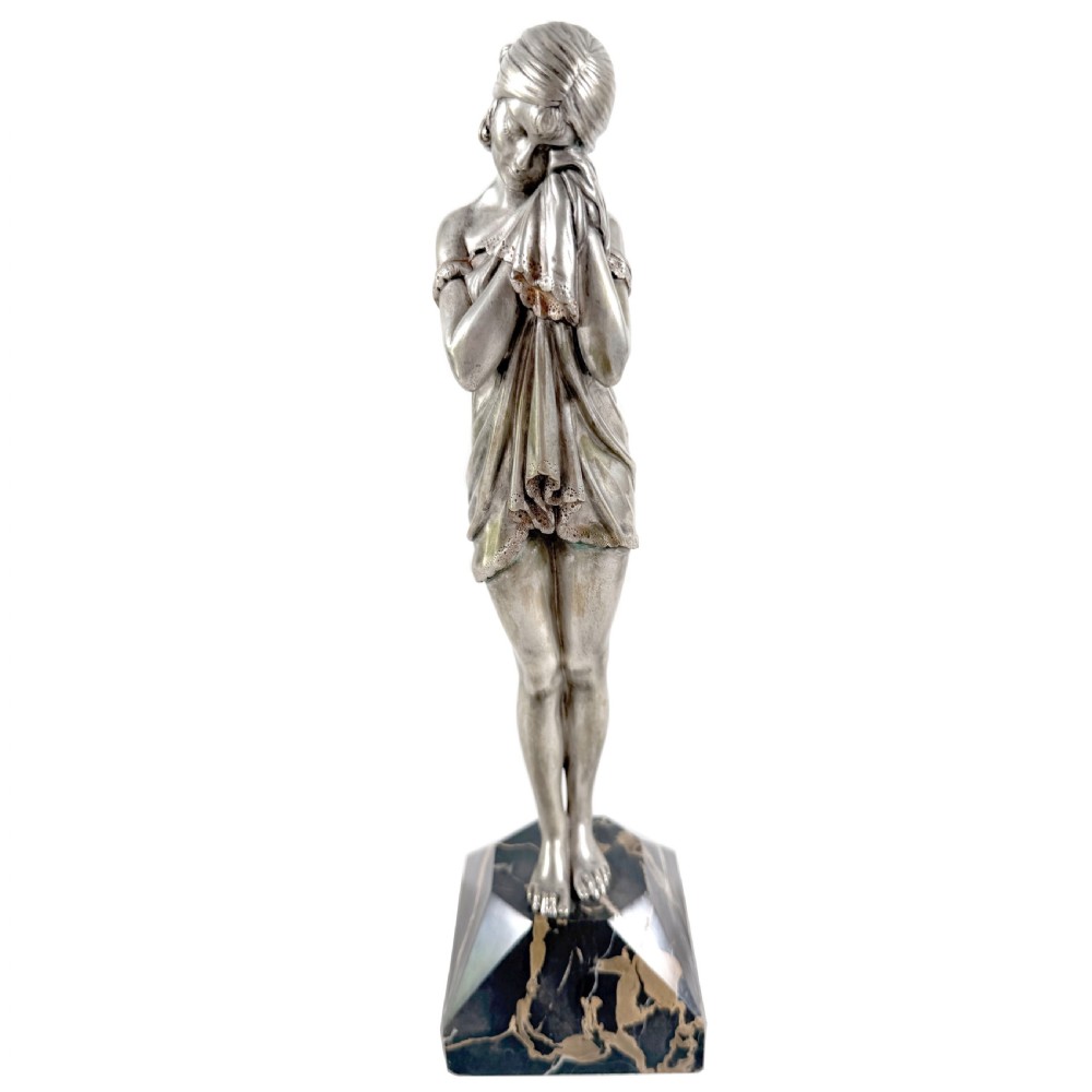 Little Sad One – Art Deco silvered bronze on marble base by Demetre Chiparus