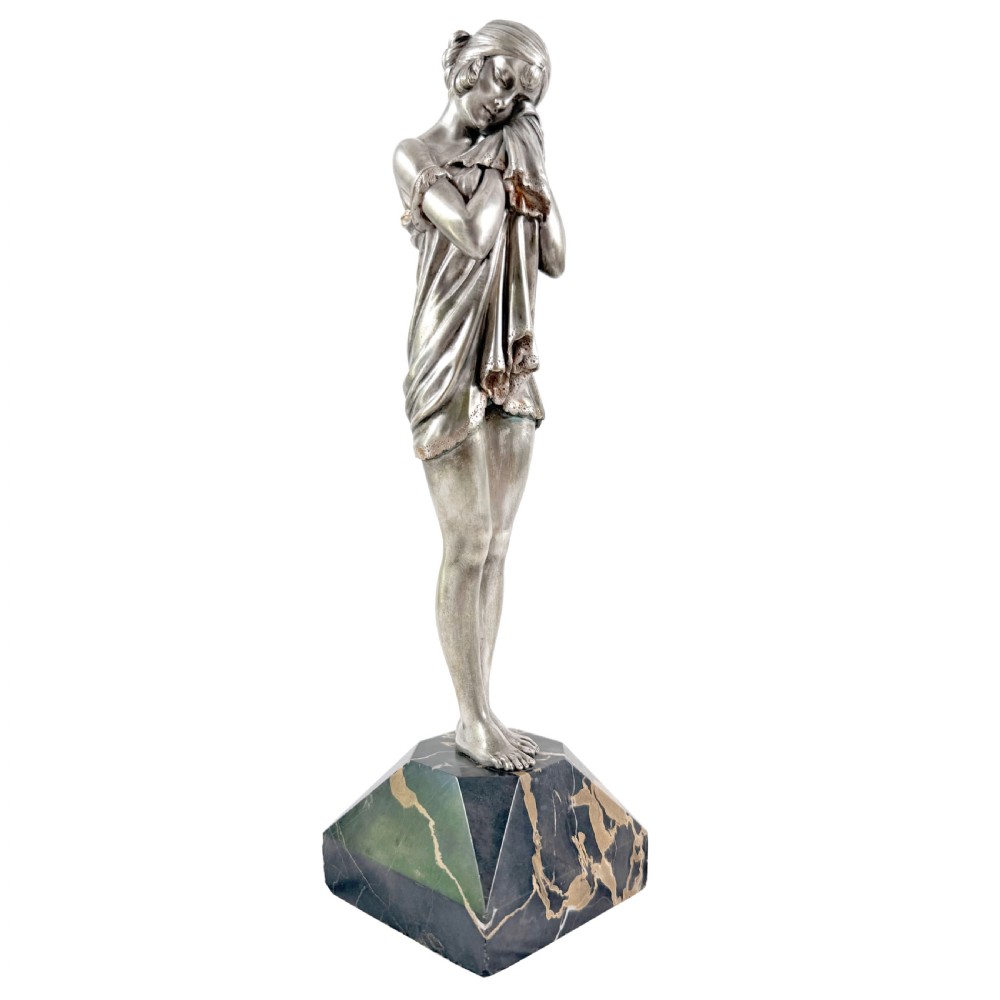 Little Sad One – Art Deco silvered bronze on marble base by Demetre Chiparus View V