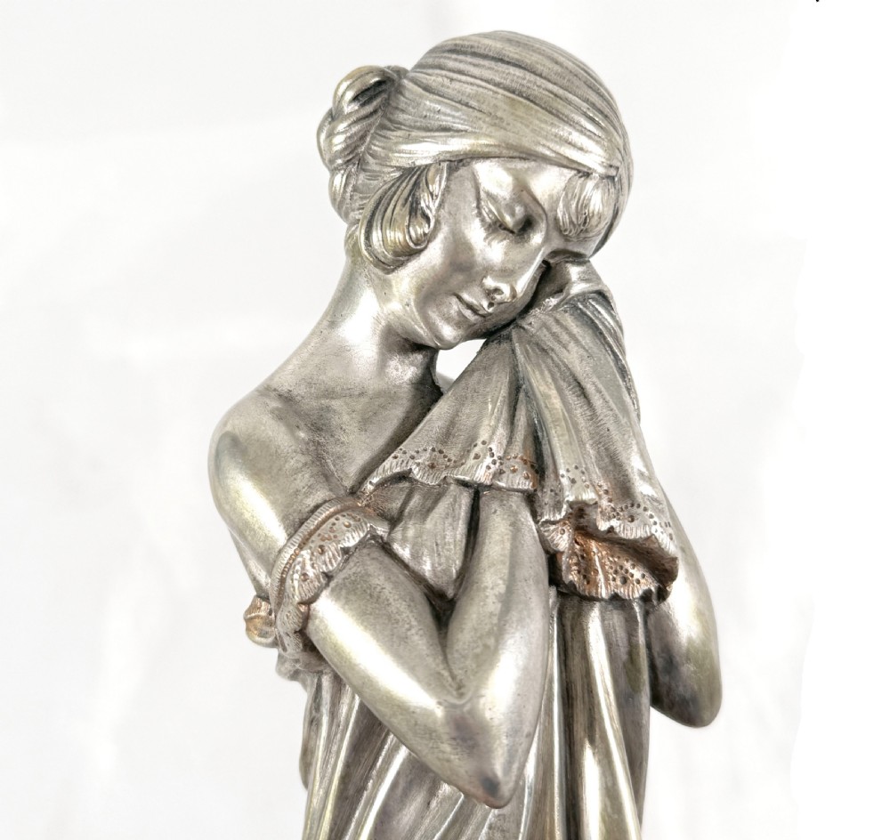 Little Sad One – Art Deco silvered bronze on marble base by Demetre Chiparus View X