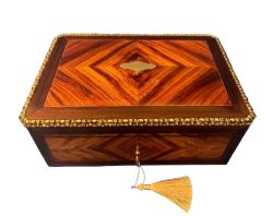 19TH CENTURY FRENCH ANGLE CUT TULIPWOOD AND KINGWOOD JEWELLERY BOX
