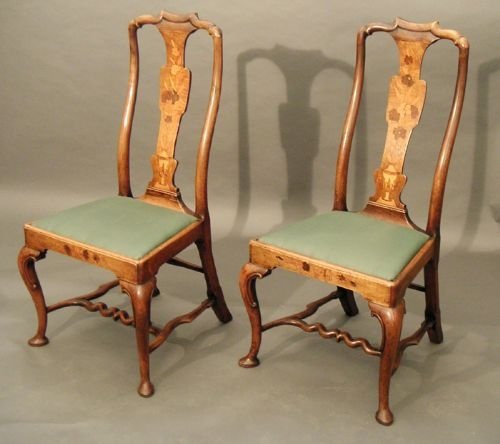 Pair of Dutch Marquetry Walnut Chairs