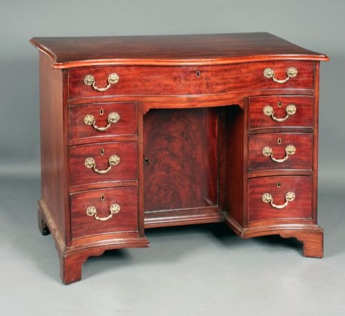 Antique Serpentine Mahogany Kneehole Desk or Dressing Table