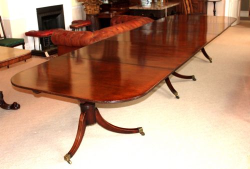 Antique Mahogany Three Pillar Dining Table