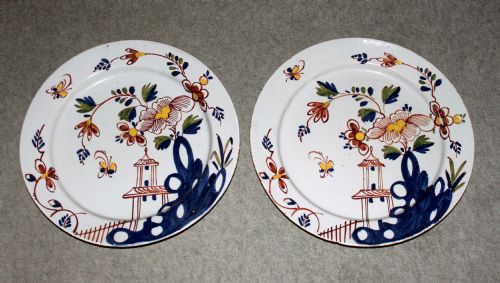 Pair of Bristol Delft Polychrome Dishes