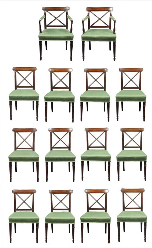 Set of 14 Sheraton Period Mahogany Dining Chairs