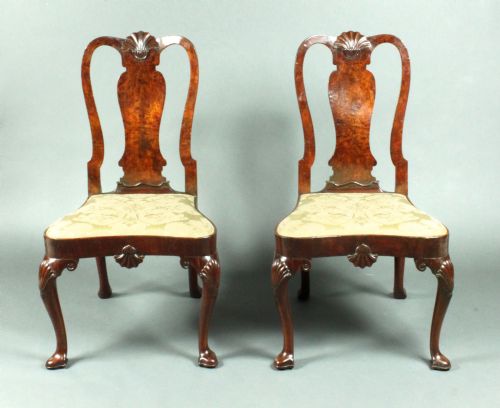 Walnut and Burr Ash Cabriole Leg Chairs