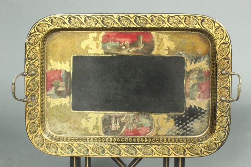 Antique Papier Mache Tray on Stand