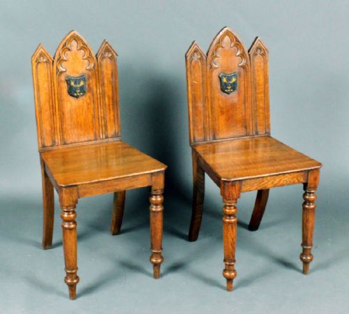Pair of Gothic Hall Chairs