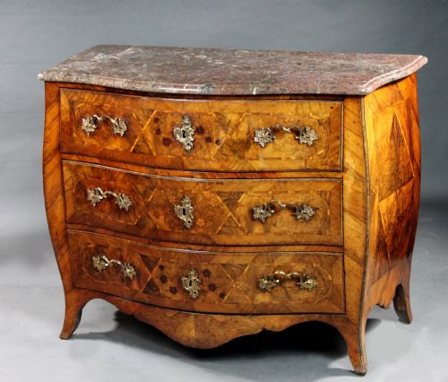 Italian Walnut Bombe Commode