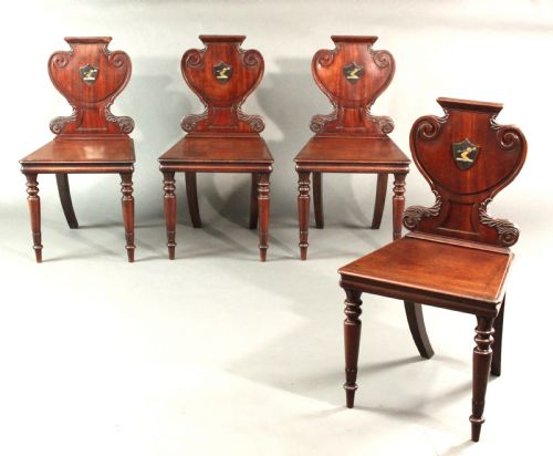 Four Armorial Hall Chairs