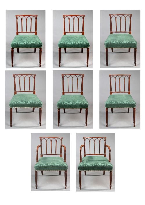 Set of 8 Georgian Mahogany Gothic Design Dining Chairs