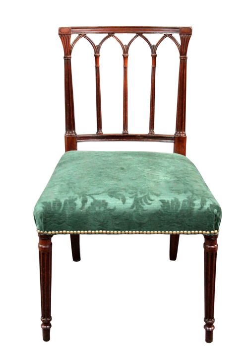 fig 1. Set of 8 Georgian Mahogany Gothic Design Dining Chairs