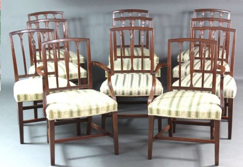 Georgian Set of 11 Sheraton Mahogany Dining Chairs