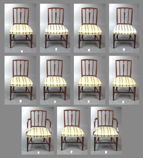 fig 1. Georgian set of 11 Sheraton Mahogany Dining Chairs