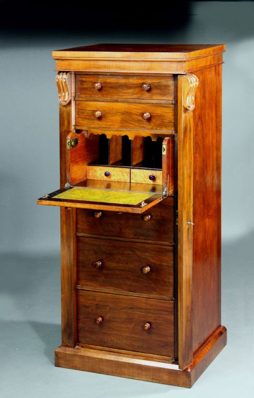 Victorian Rosewood Secretaire Wellington Chest