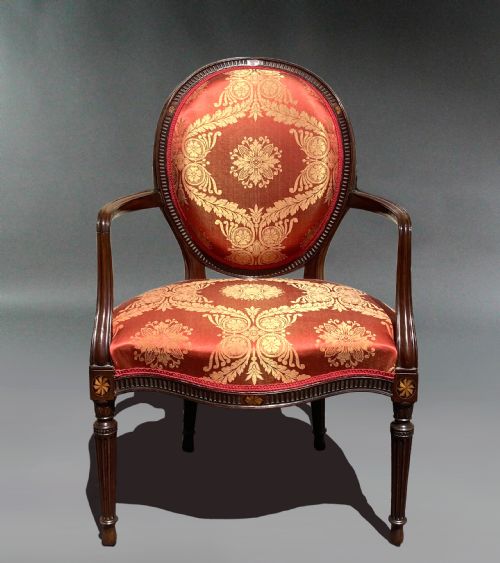 PAIR OF GEORGE III MAHOGANY ARMCHAIRS IN RED DAMASK MANNER OF JOHN LINNELL - ADDITIONAL PHOTO 1