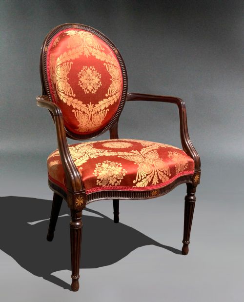 PAIR OF GEORGE III MAHOGANY ARMCHAIRS IN RED DAMASK MANNER OF JOHN LINNELL - ADDITIONAL PHOTO 2